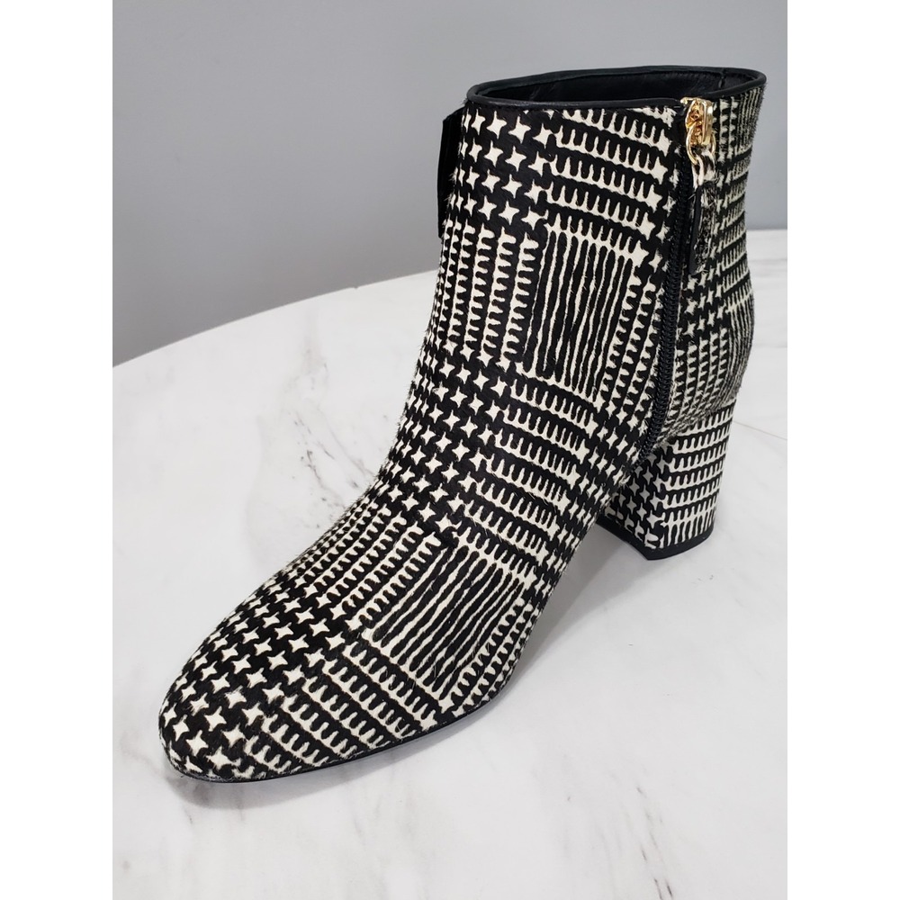 SZ 9.5 CALF HAIR Kate Spade Holly Houndstooth Black White Block Heel Ankle Boots - Picture 6 of 8